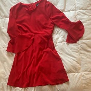 Lulu‘s bright red quarter length flare sleeve a-line dress